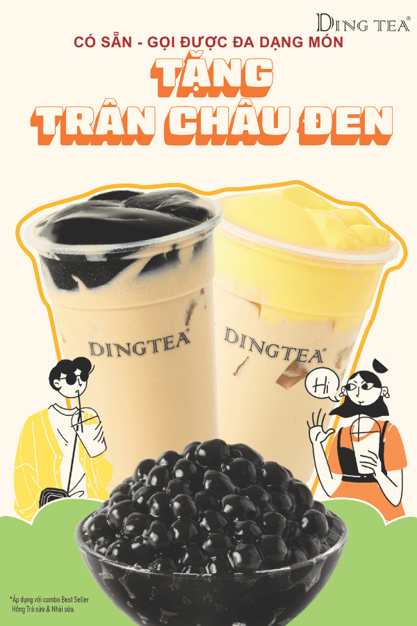ding tea voucher tặng trân châu đen